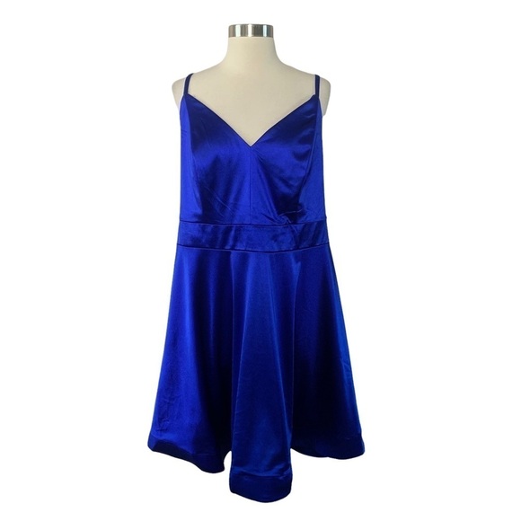 Teeze Me New With Tags Size 18 Blue Satin Cocktail A-Line Party Dress - Picture 2 of 13